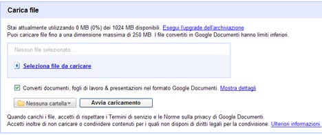 carica su google gdrive